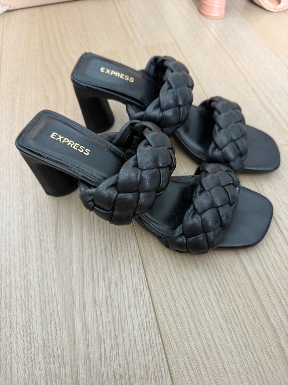 Express Black Braided Block Heel Mules